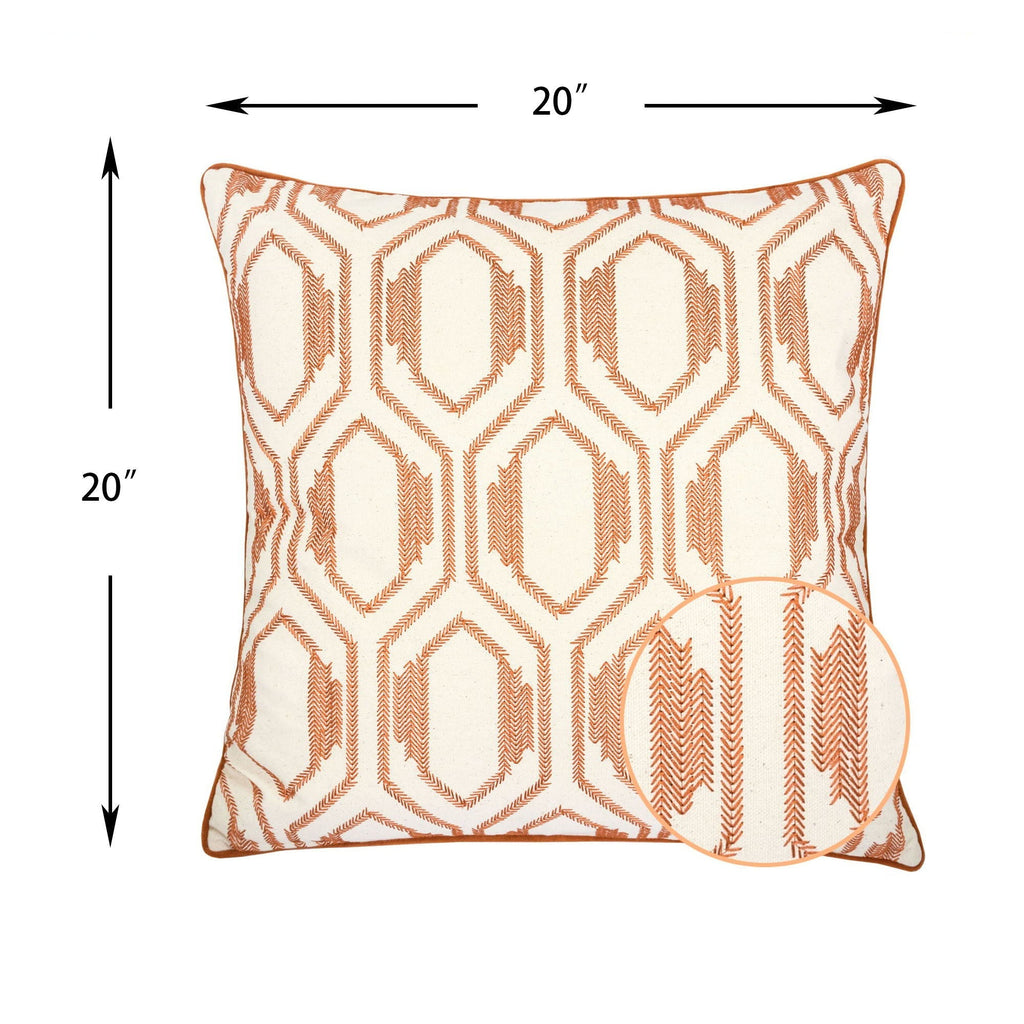 Rust Geometric Embroidered Throw Pillow – 20"