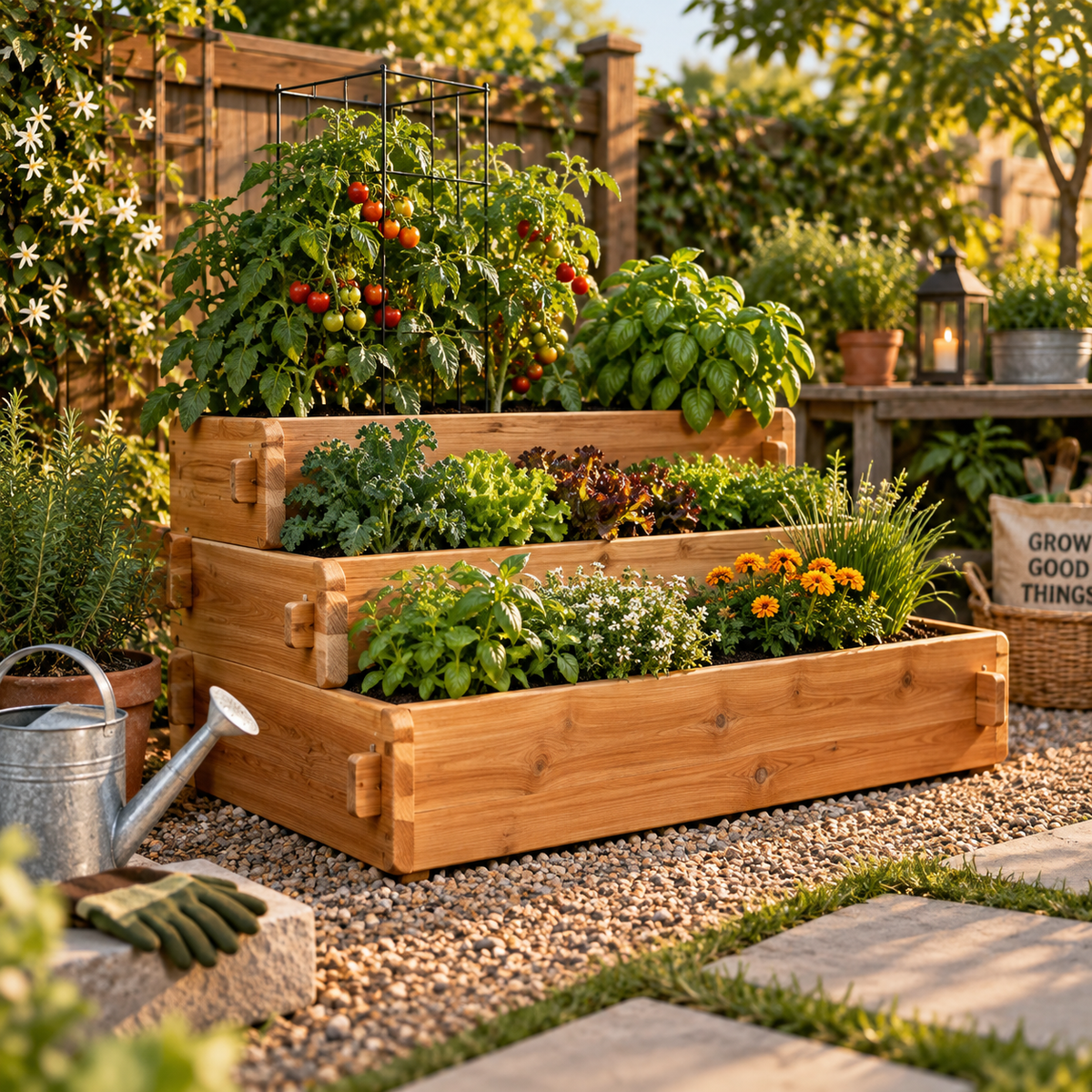 3-Tier Pyramid Cedar Raised Garden Bed