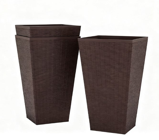 Outdoor Flower Plant Pots - Set of 3 Tall Planters-Brown