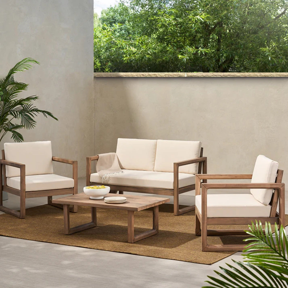 4-Piece Acacia Wood Outdoor Conversation Set