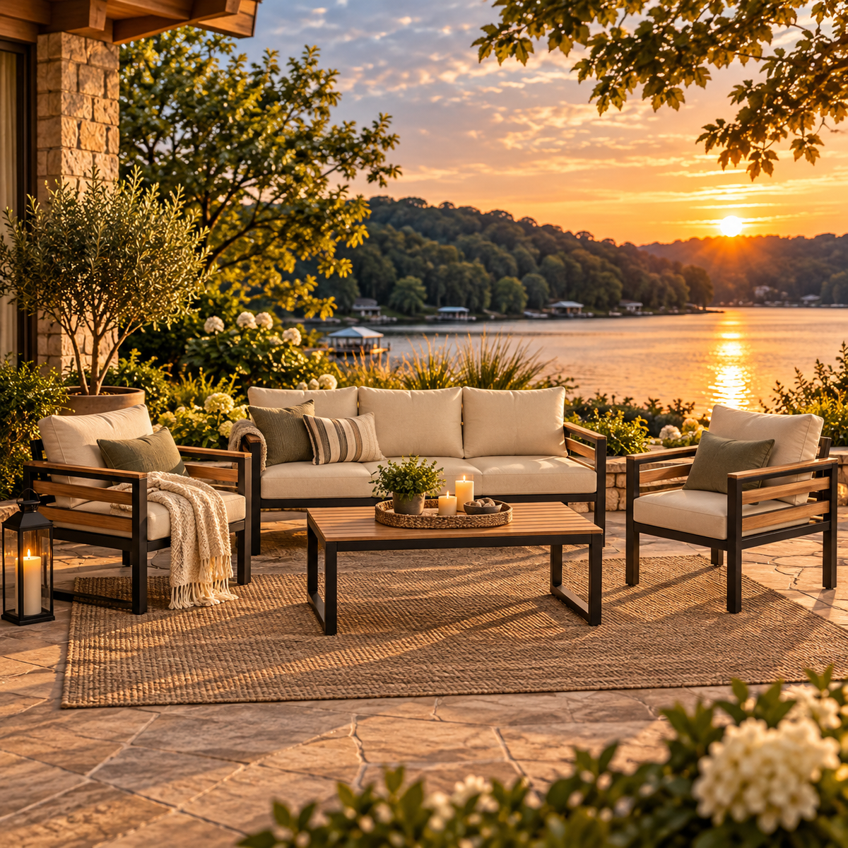 4-Piece Acacia Wood Sofa Set for Five