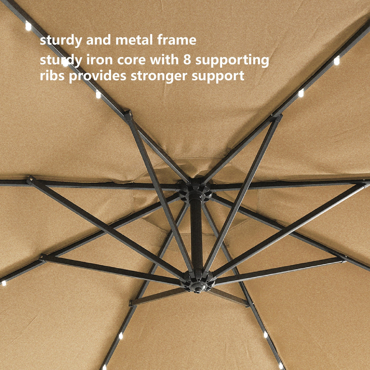 10' Cantilever Patio Umbrella with 32 Solar LED Lights