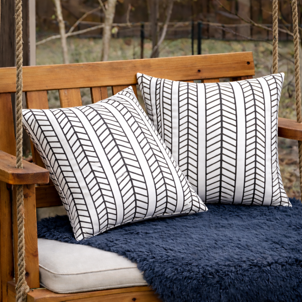 Neutral Striped Outdoor Throw Pillows – Set of 2, 18"
