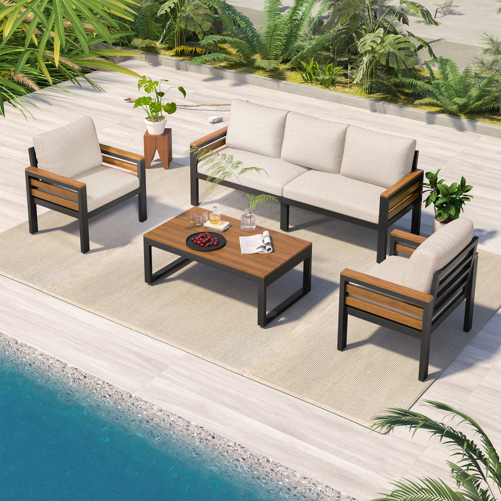 4-Piece Acacia Wood Sofa Set for Five