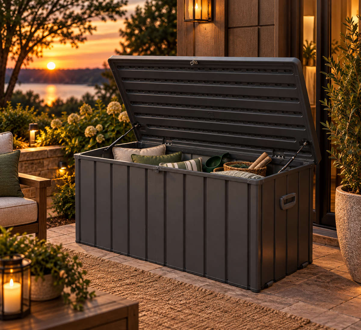 100 Gallon Outdoor Storage Deck Box - Waterproof, Dark Gray