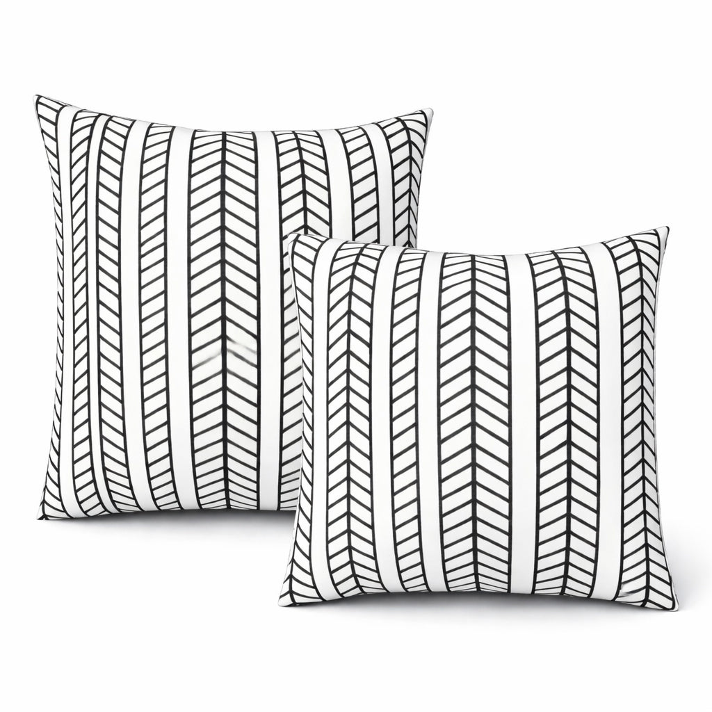 Neutral Striped Outdoor Throw Pillows – Set of 2, 18"