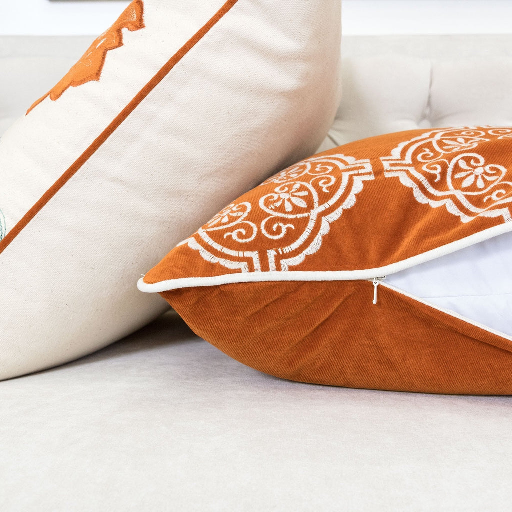 Burnt Orange Damask Embroidered Throw Pillow – 20"