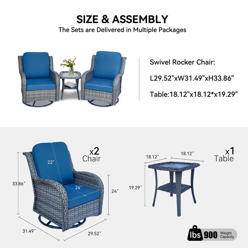 3-Piece All-Weather Wicker Swivel Chair Set