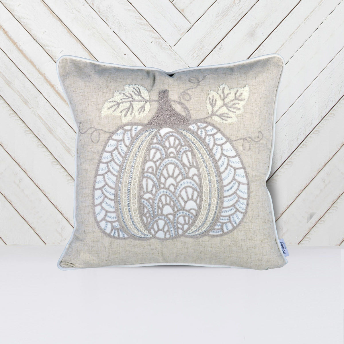 Lace Embroidered Pumpkin Throw Pillow – Natural, 20"