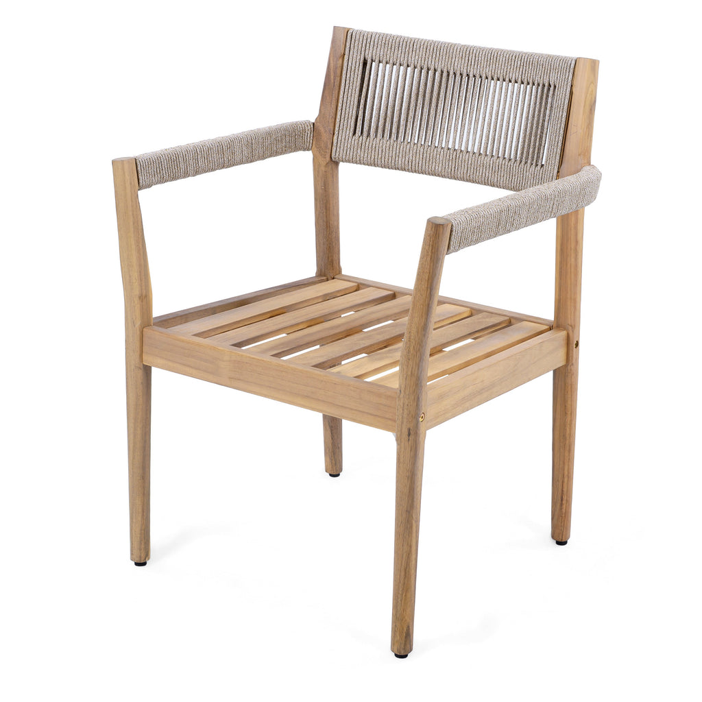 Acacia & Woven Rope Outdoor Dining Chairs – Set of 2