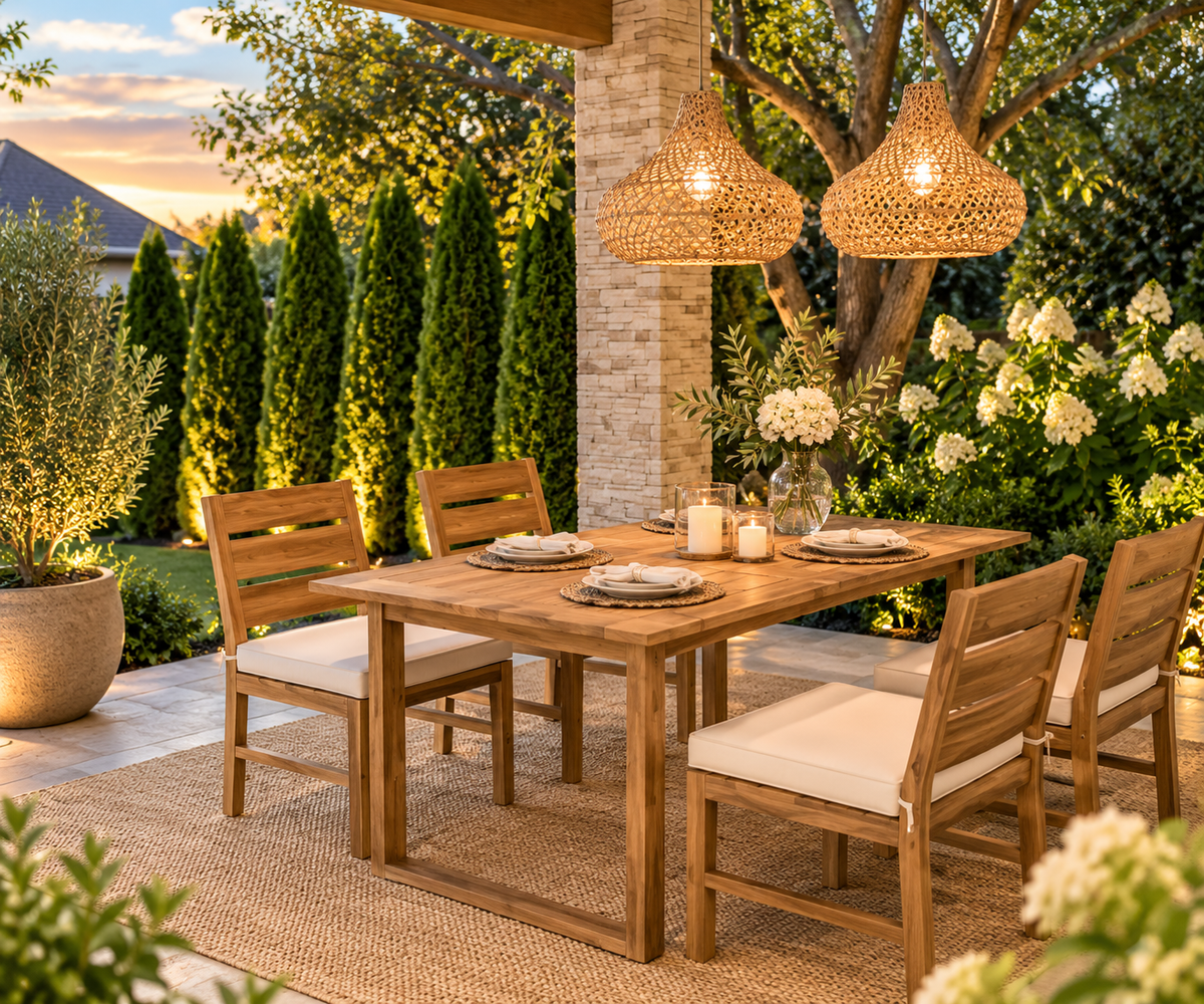 5-Piece Acacia Wood Outdoor Dining Set with Cushioned Chairs