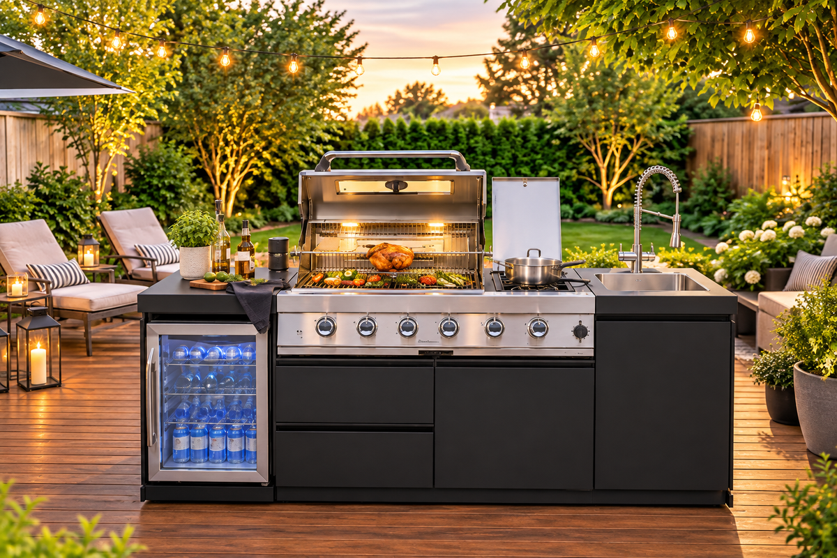 85-Inch 4-Burner Stainless Steel Gas Outdoor Kitchen Barbecue Island Grill