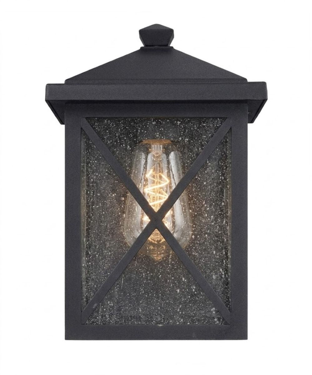 Leonis 10-Inch Black Outdoor Wall Lantern with Seeded Glass