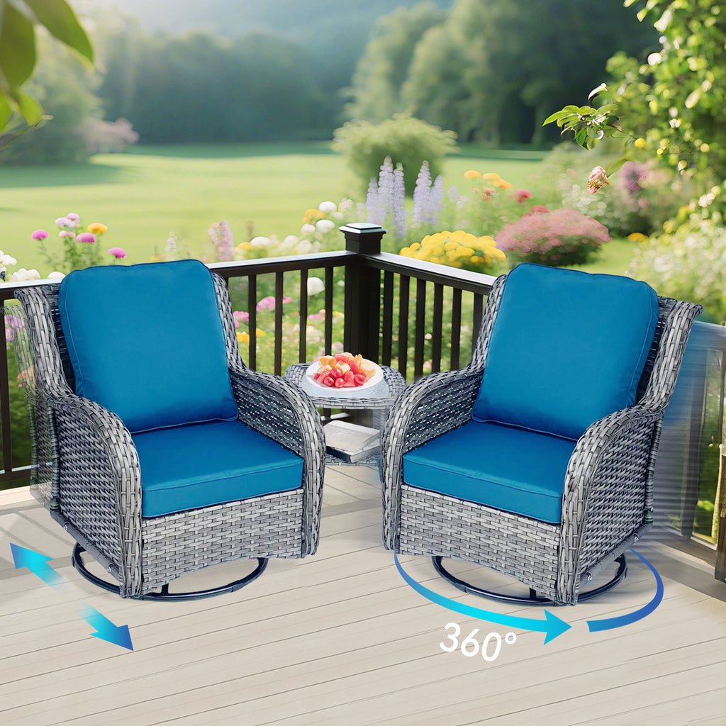 3-Piece All-Weather Wicker Swivel Chair Set