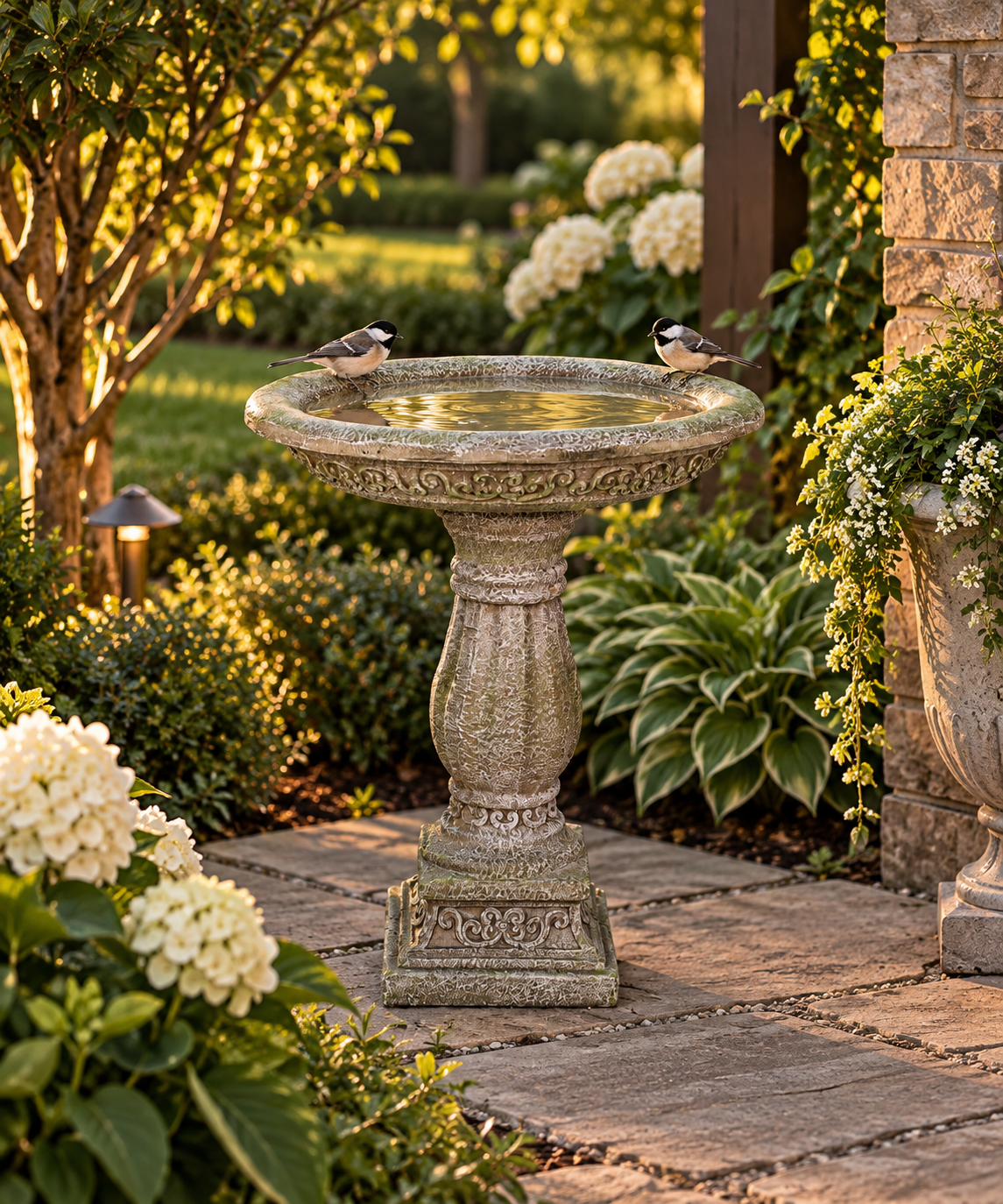 Concrete Antique Bird Bath Ornate Pedestal 23 Inch