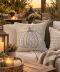Lace Embroidered Pumpkin Throw Pillow – Natural, 20"