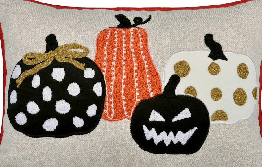 Embroidered Halloween Pumpkin Lumbar Pillow – 14" x 20"