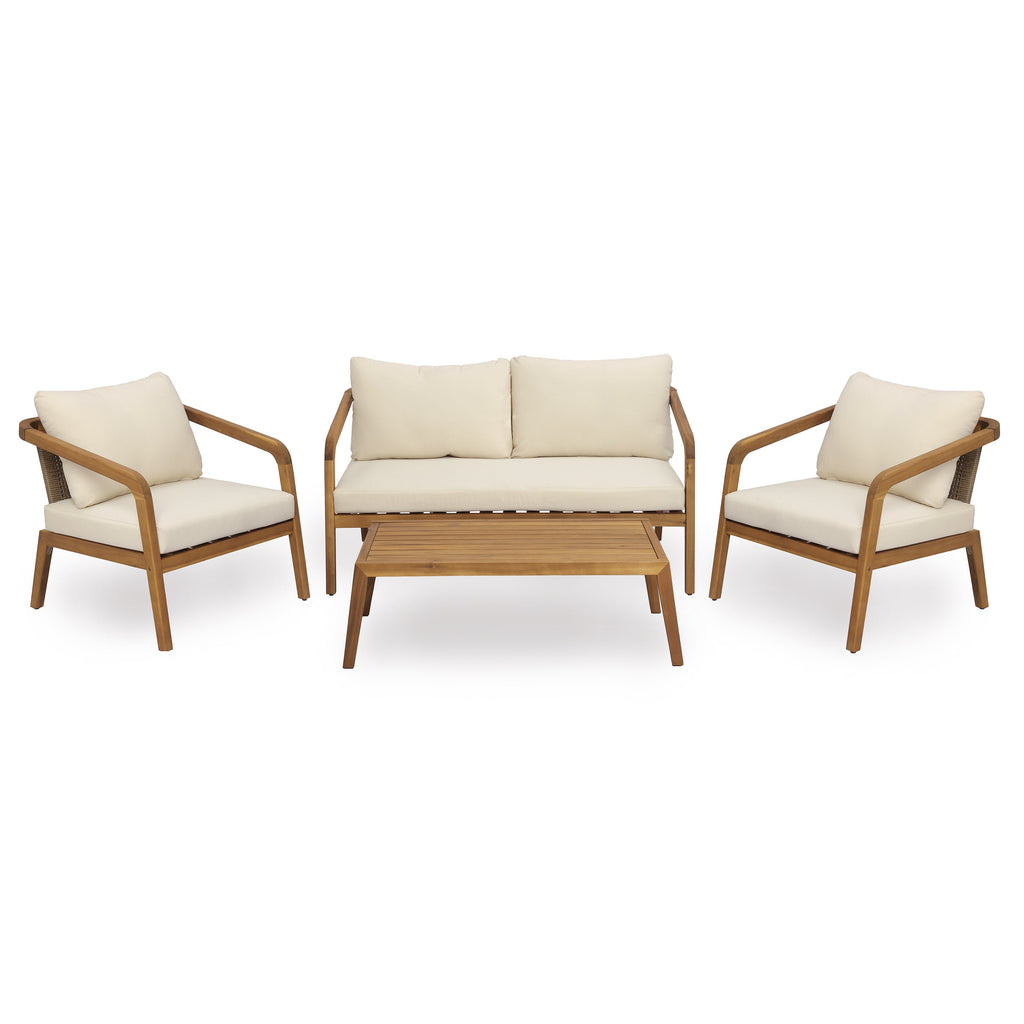 4-Piece Acacia Wood & Wicker Patio Set