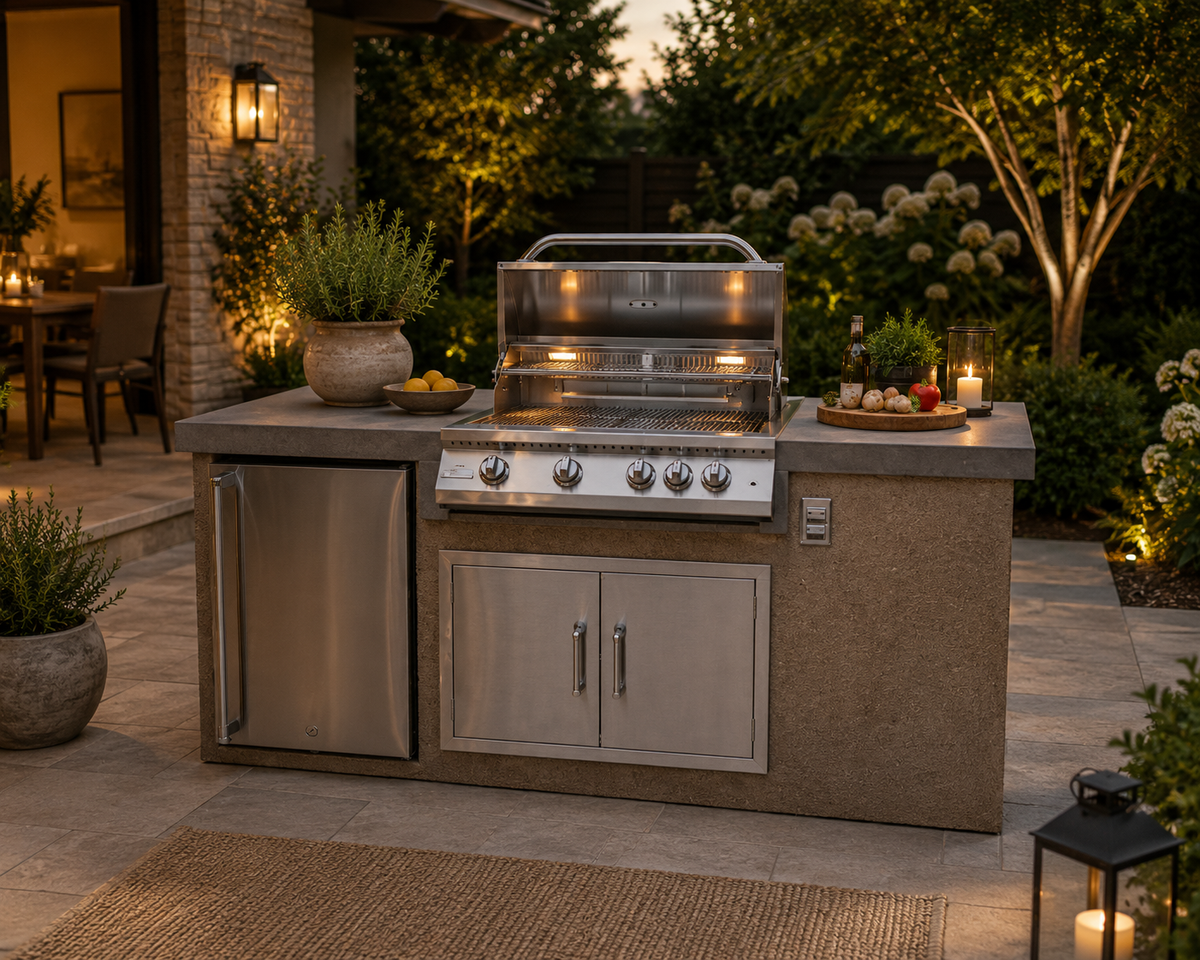 KoKoMo 7' Outdoor Kitchen Island with 32" Grill & Refrigerator