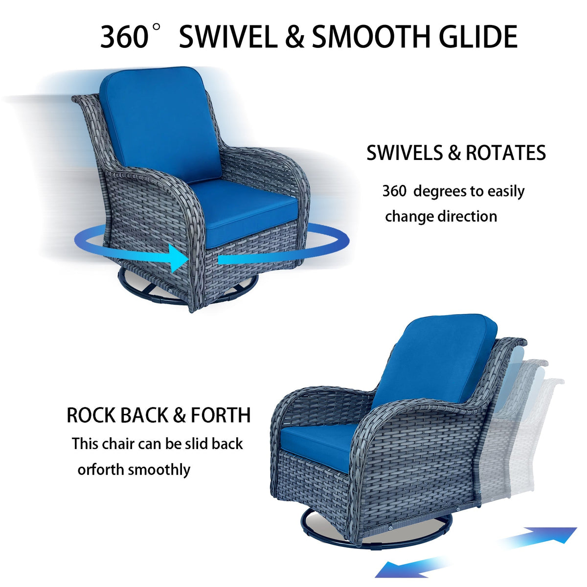 3-Piece All-Weather Wicker Swivel Chair Set