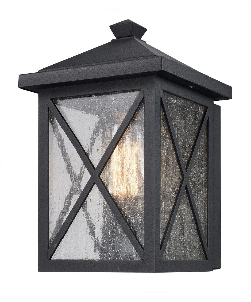 Leonis 10-Inch Black Outdoor Wall Lantern with Seeded Glass