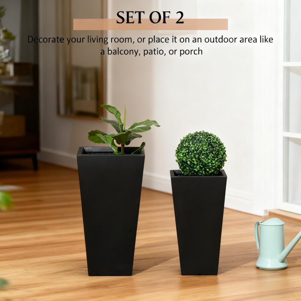 Modern Tall Outdoor Planters — Set of 2 — Black