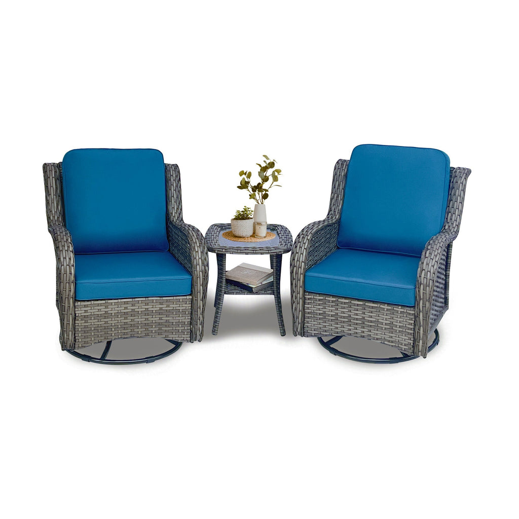 3-Piece All-Weather Wicker Swivel Chair Set