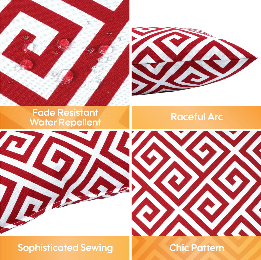 Red Geometric Outdoor Throw Pillows – Set of 2, 18"