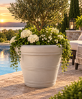 26” Round Outdoor Planter – Weathered Concrete Finish