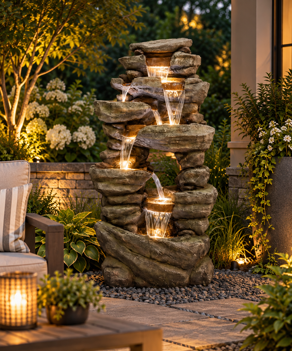 Large Rock Waterfall Outdoor Fountain – 60”