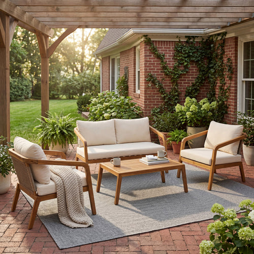 4-Piece Acacia Wood & Wicker Patio Set