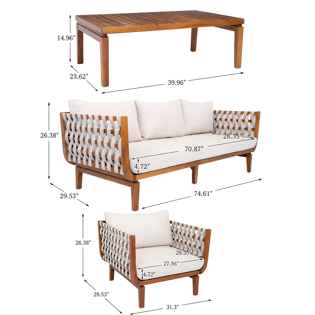 4-Piece Acacia Wood & Rope Patio Set