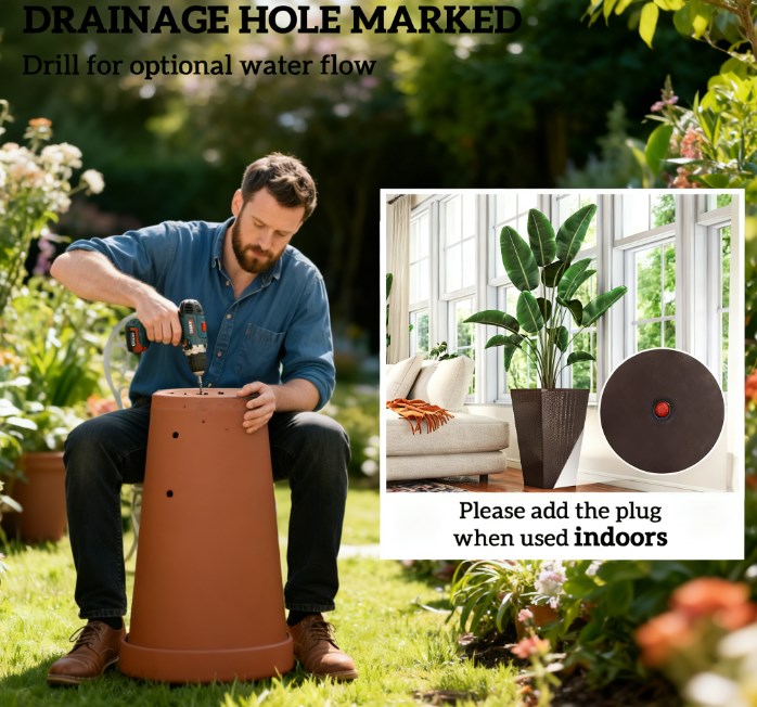 Outdoor Flower Plant Pots - Set of 3 Tall Planters-Brown
