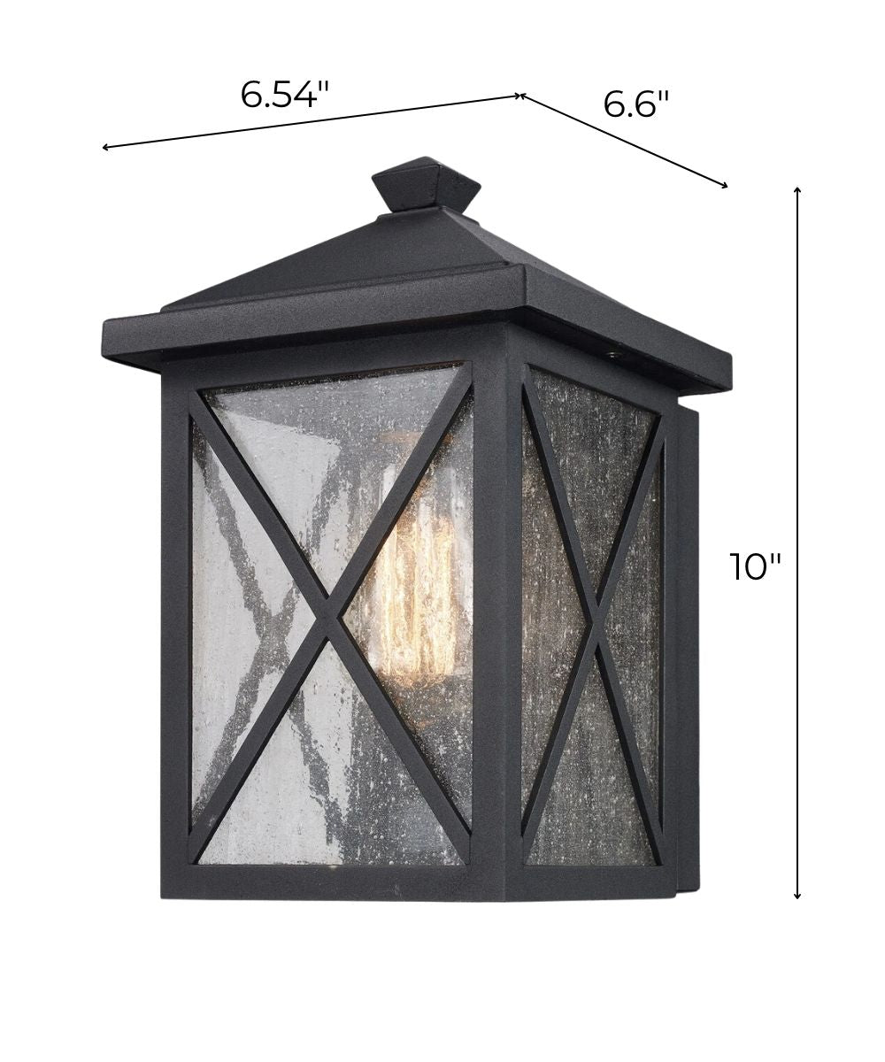 Leonis 10-Inch Black Outdoor Wall Lantern with Seeded Glass