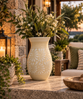 Cream & White Talavera Vase | Handmade Floral Pottery
