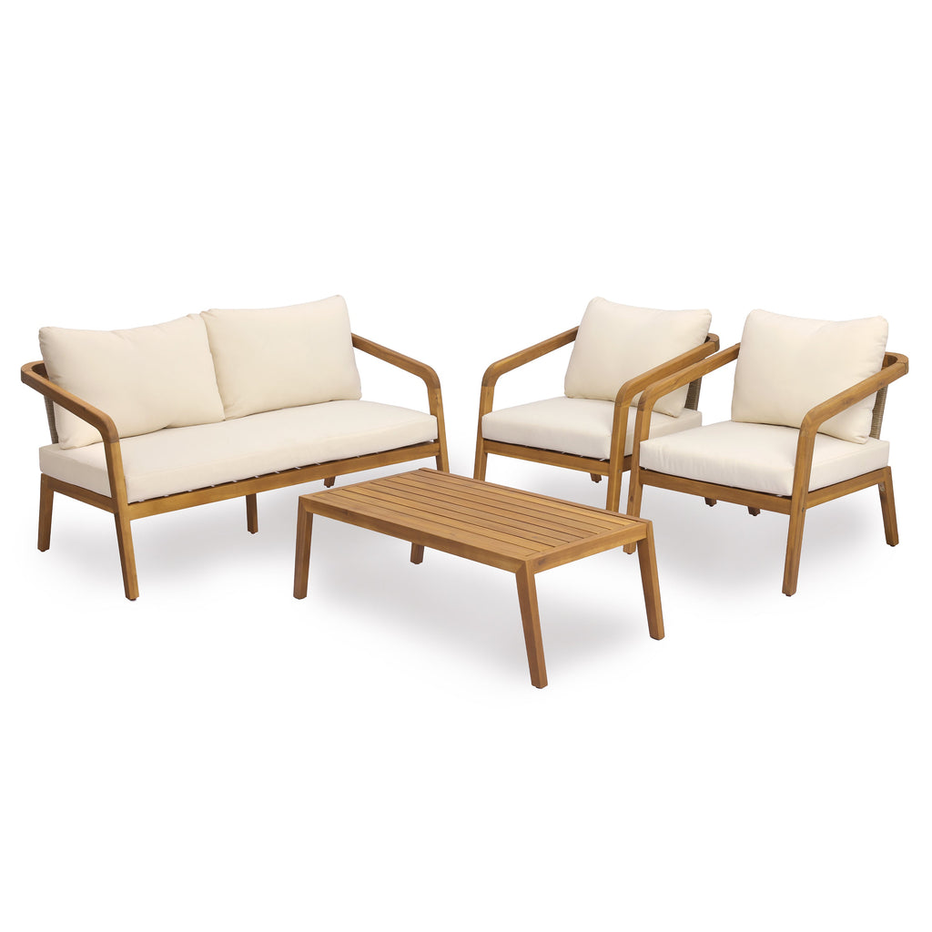 4-Piece Acacia Wood & Wicker Patio Set