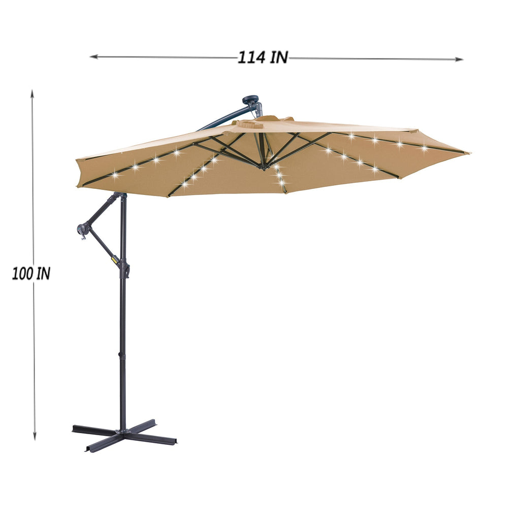 10' Cantilever Patio Umbrella with 32 Solar LED Lights
