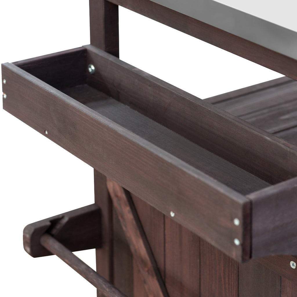 Outdoor Kitchen Island, Rolling Bar Cart & Storage Cabinet-Brown