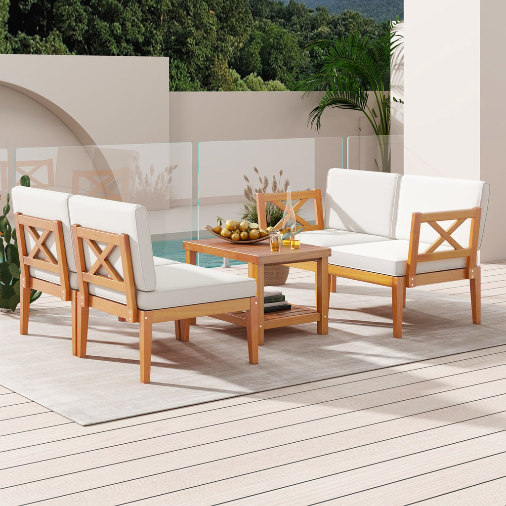 5-Piece Acacia Wood Outdoor Sectional Set