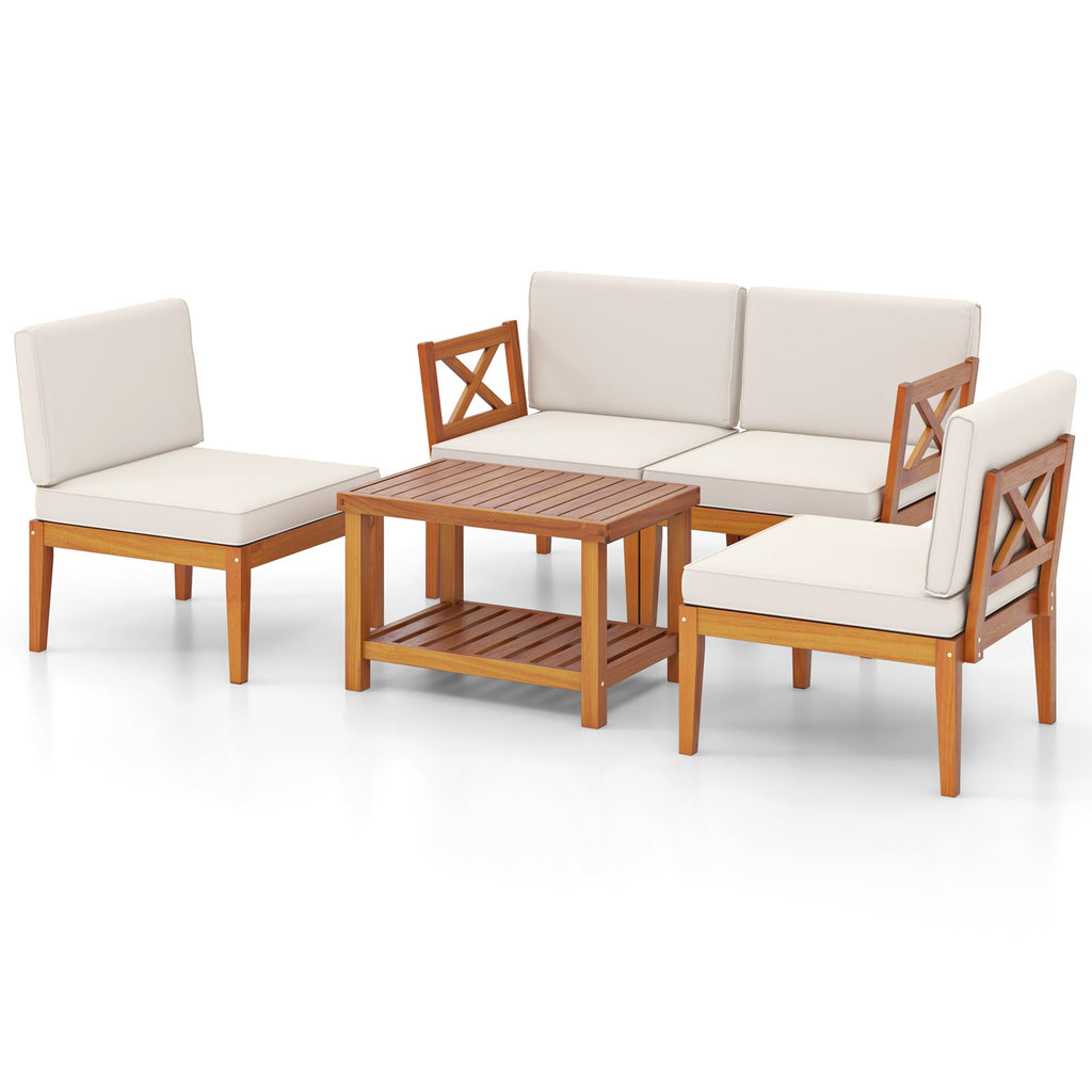 5-Piece Acacia Wood Outdoor Sectional Set