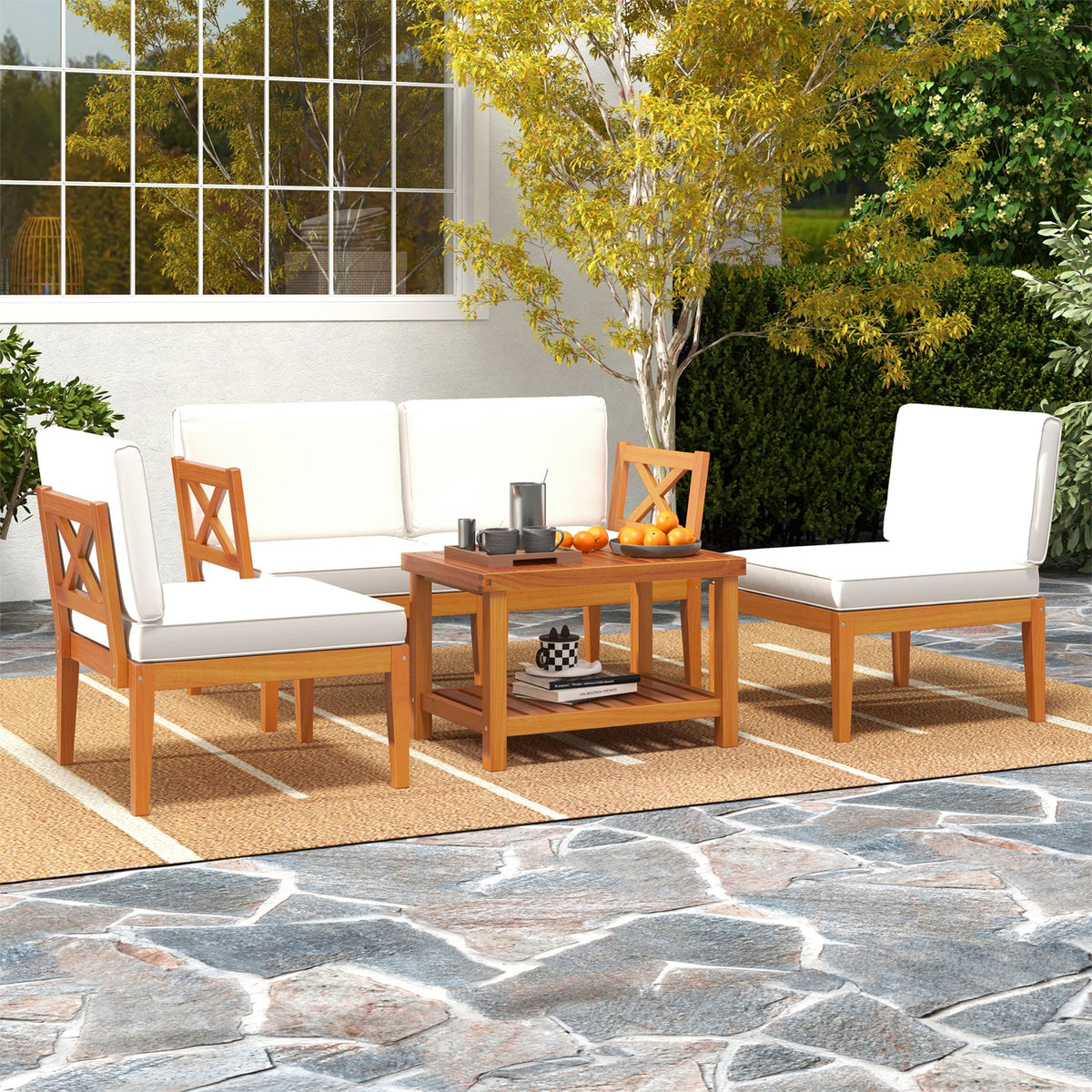 5-Piece Acacia Wood Outdoor Sectional Set