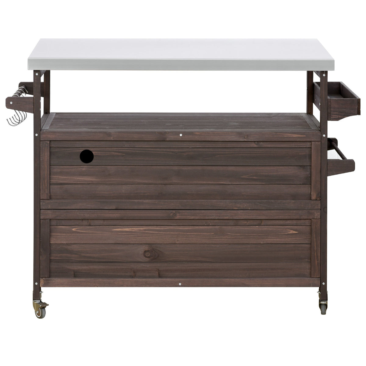 Outdoor Kitchen Island, Rolling Bar Cart & Storage Cabinet-Brown
