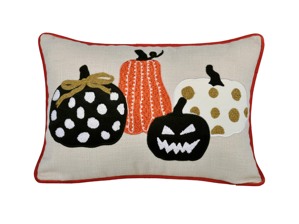 Embroidered Halloween Pumpkin Lumbar Pillow – 14" x 20"