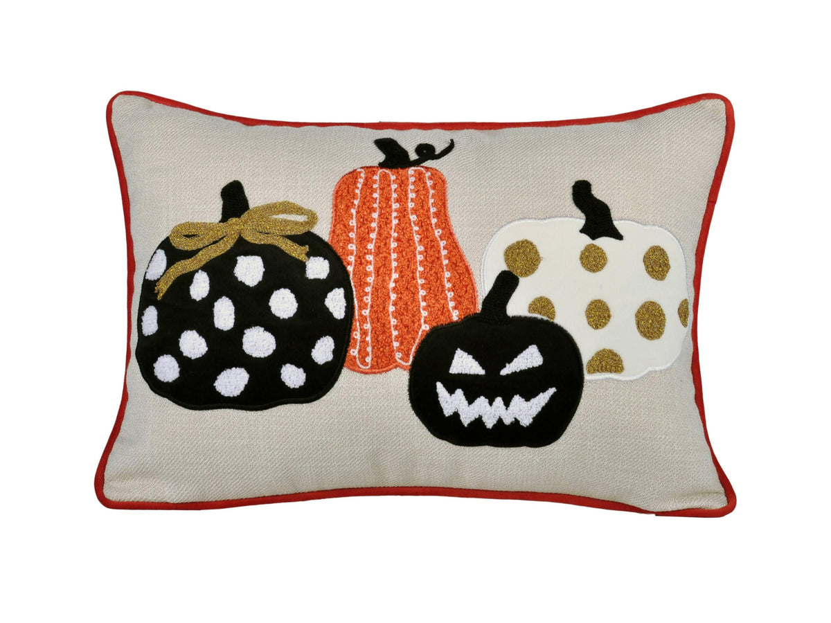 Embroidered Halloween Pumpkin Lumbar Pillow – 14" x 20"