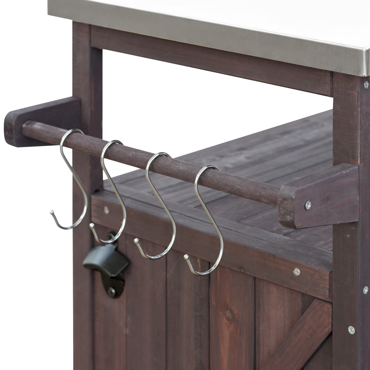 Outdoor Kitchen Island, Rolling Bar Cart & Storage Cabinet-Brown