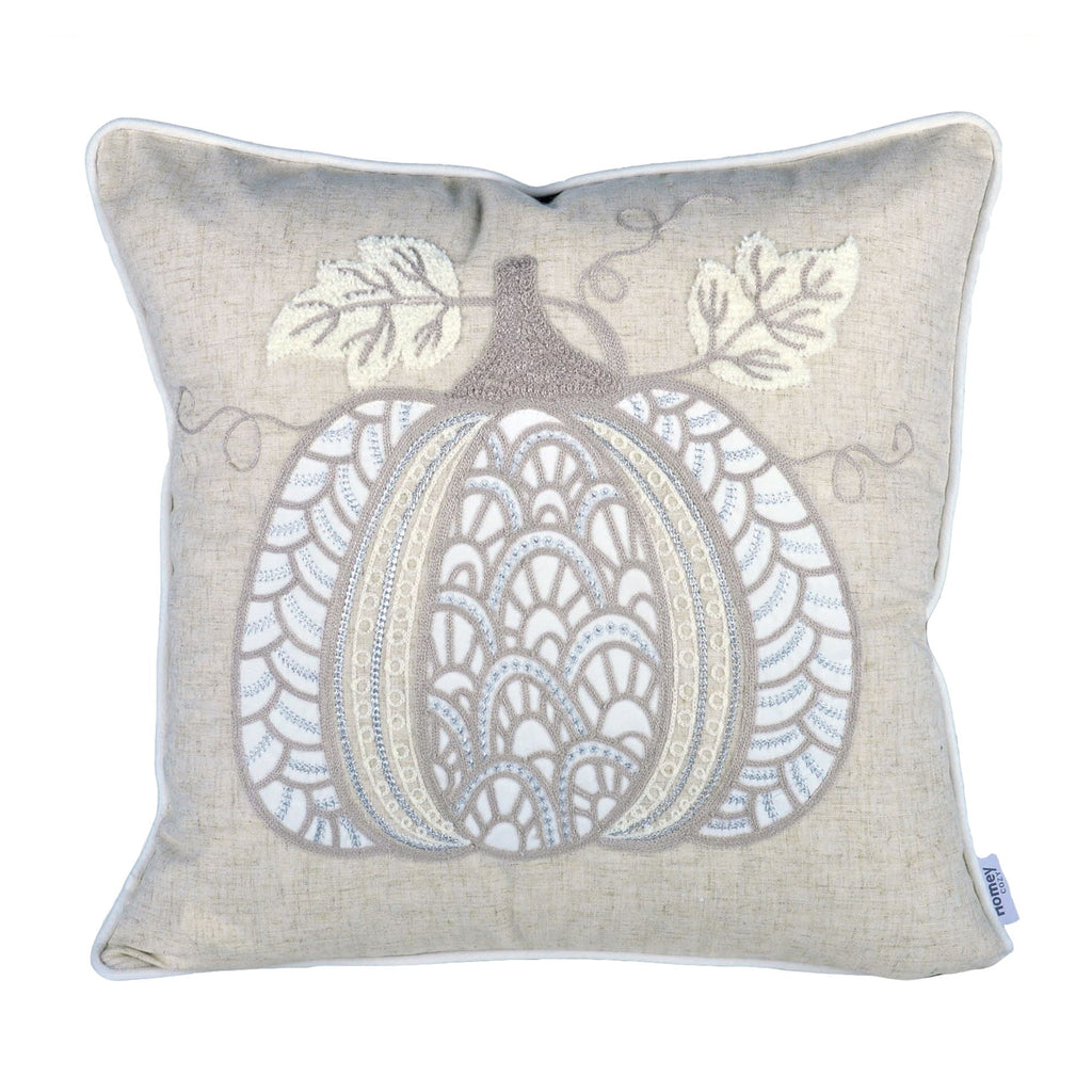 Lace Embroidered Pumpkin Throw Pillow – Natural, 20"