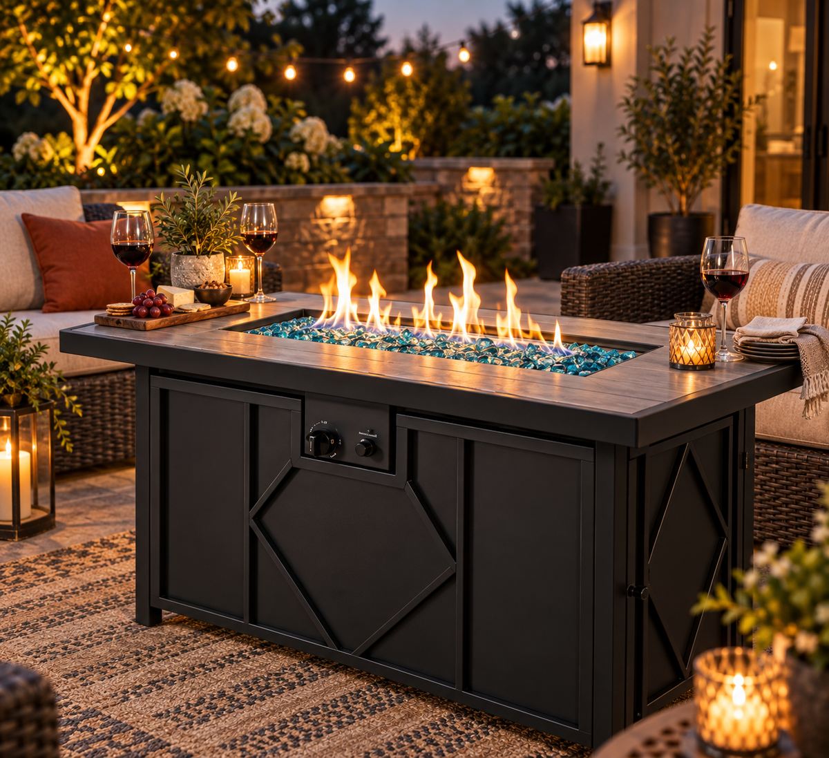 42” Propane Fire Table with Blue Fire Glass