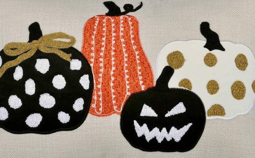 Embroidered Halloween Pumpkin Lumbar Pillow – 14" x 20"