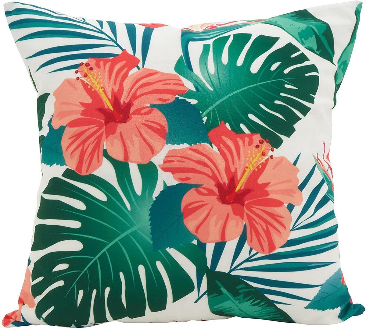 Monstera & Hibiscus Indoor/Outdoor Throw Pillow – 18"