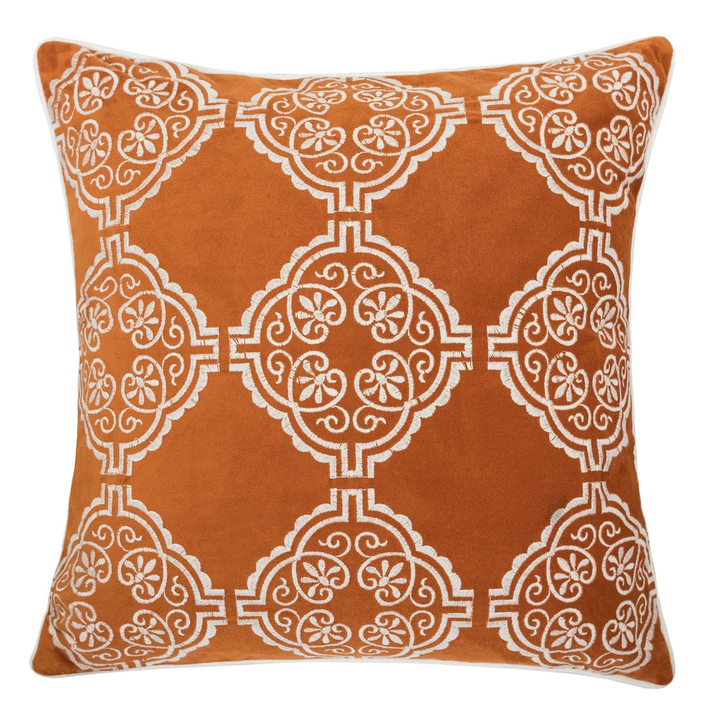 Burnt Orange Damask Embroidered Throw Pillow – 20"